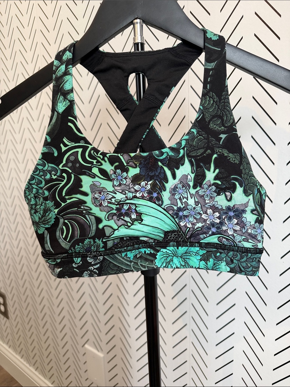 lululemon athletica Mint Green & Black Floral Sports Bra